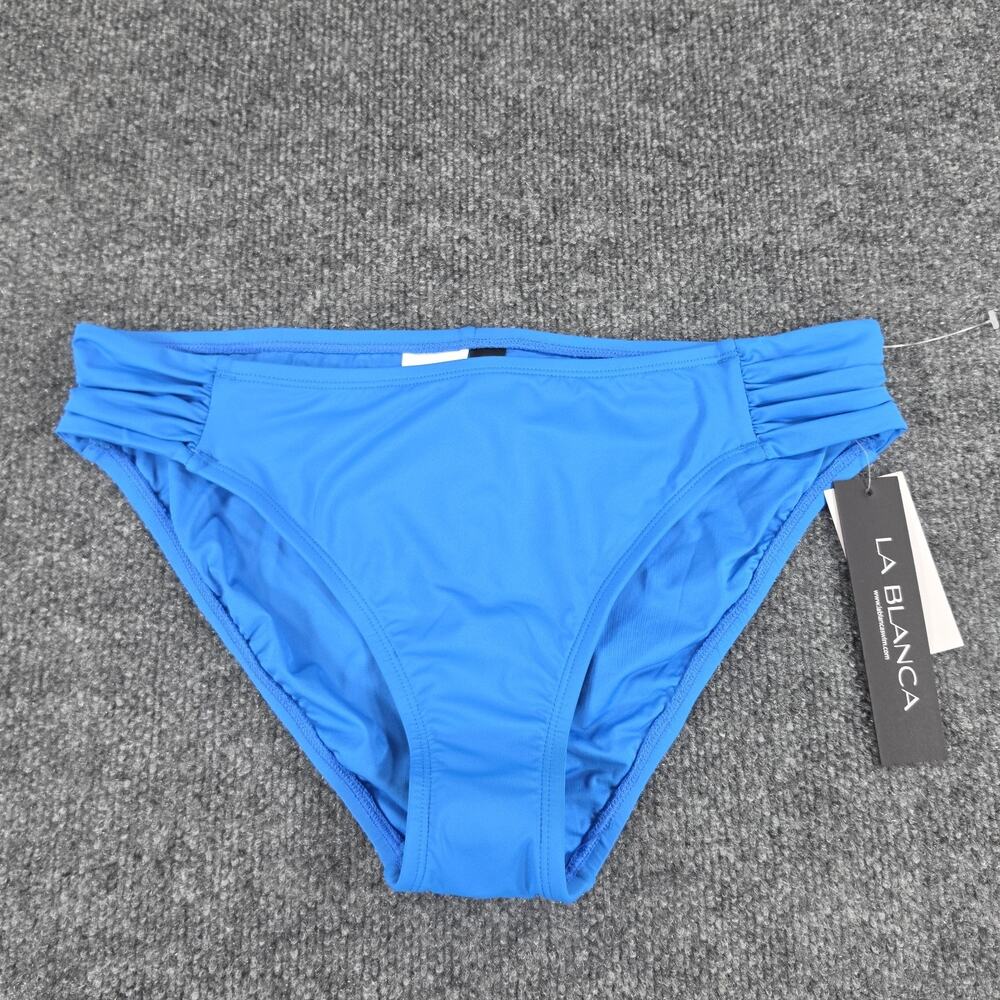 La Blanca Women's Bikini Bottom Size 12 Blue Ruched Side Hipster Swimwear